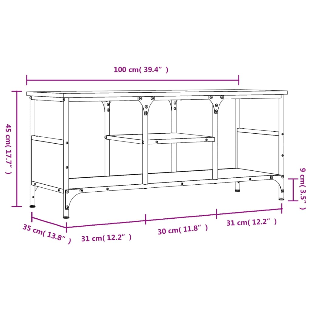 vidaXL Mobile TV Rovere Marrone 100x35x45 cm Legno Multistrato e Ferro