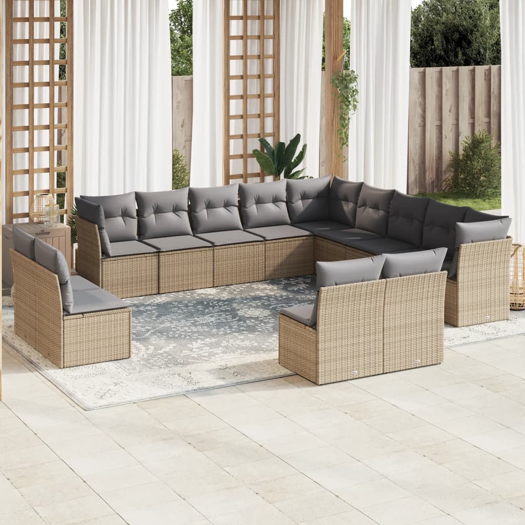 vidaXL Set Divano da Giardino 13 pz con Cuscini Beige in Polyrattan