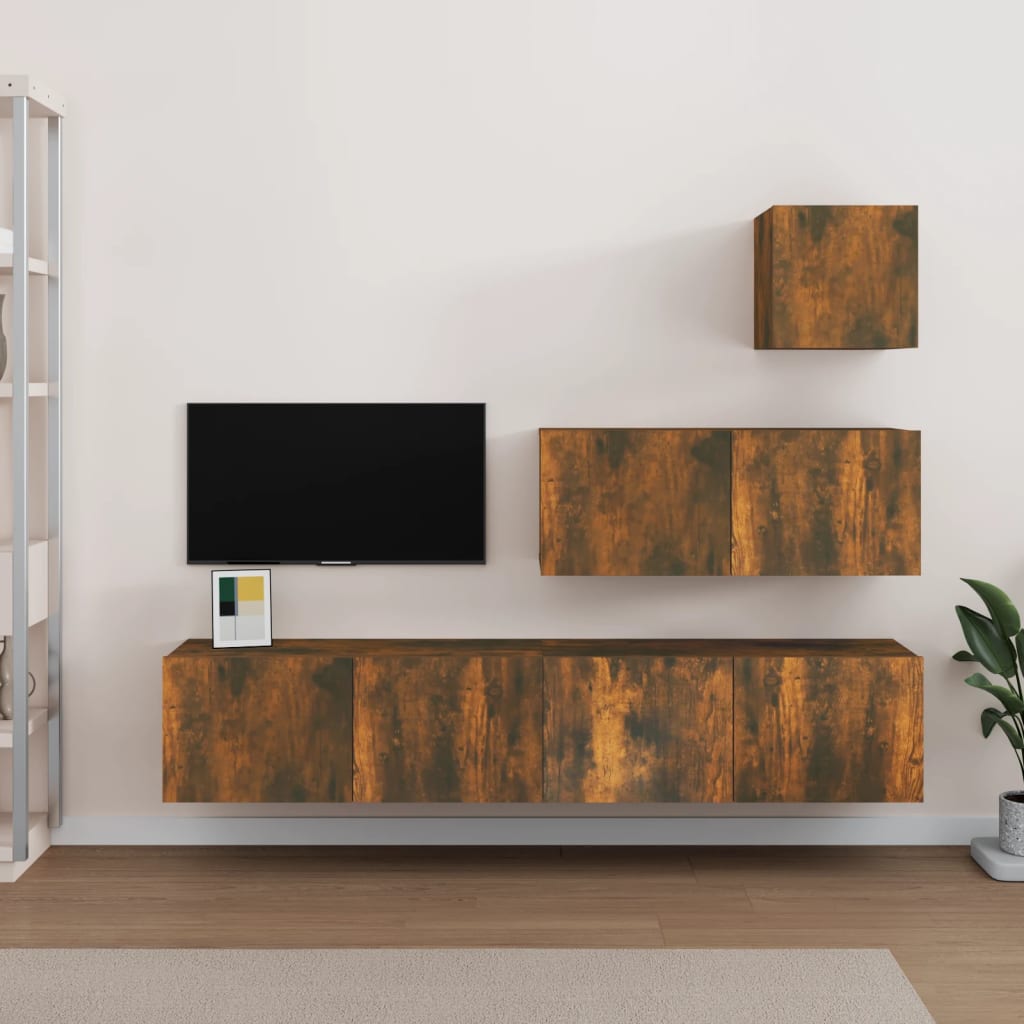 vidaXL Set di Mobili Porta TV 4 pz Rovere Fumo in Legno Multistrato