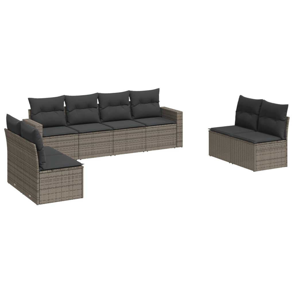 vidaXL Set Divano da Giardino 8 pz con Cuscini Grigio in Polyrattan