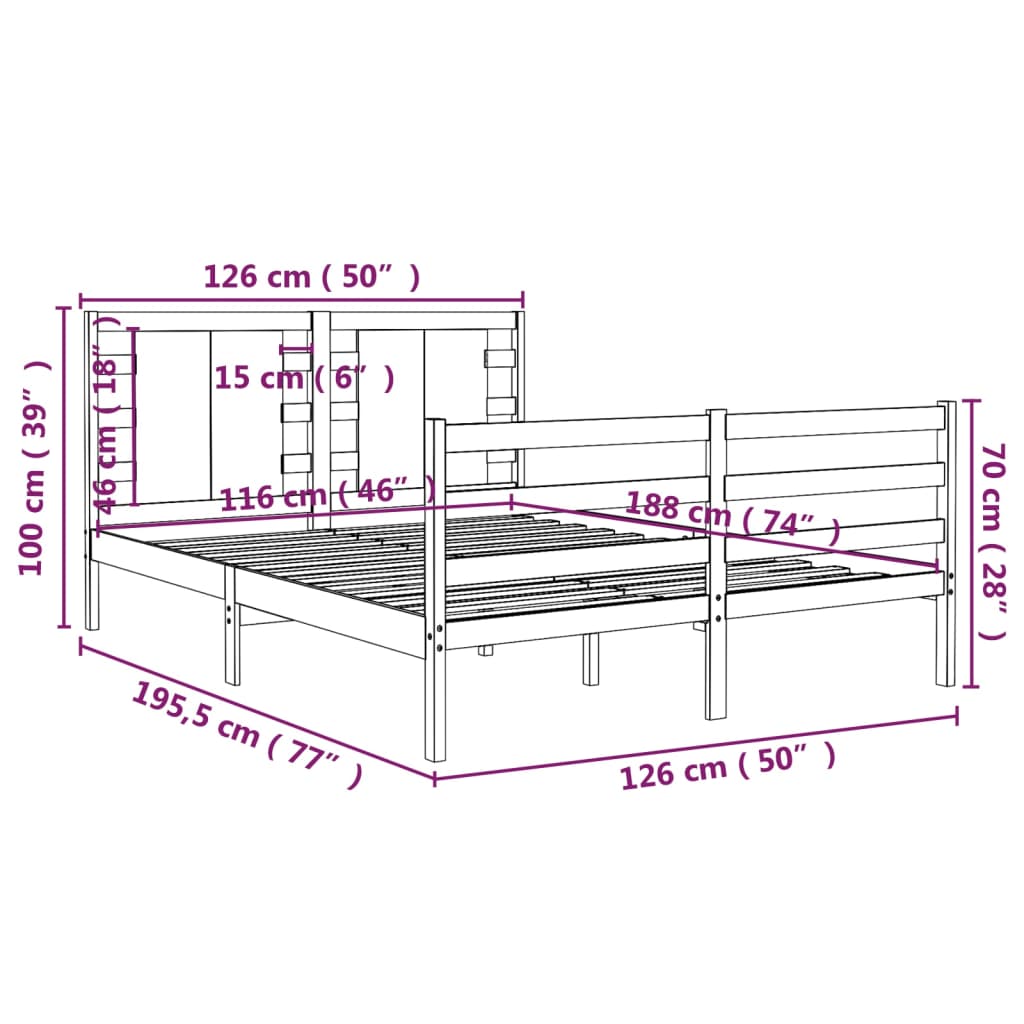 vidaXL Giroletto ambra in Legno Massello 120x190 cm Small Double