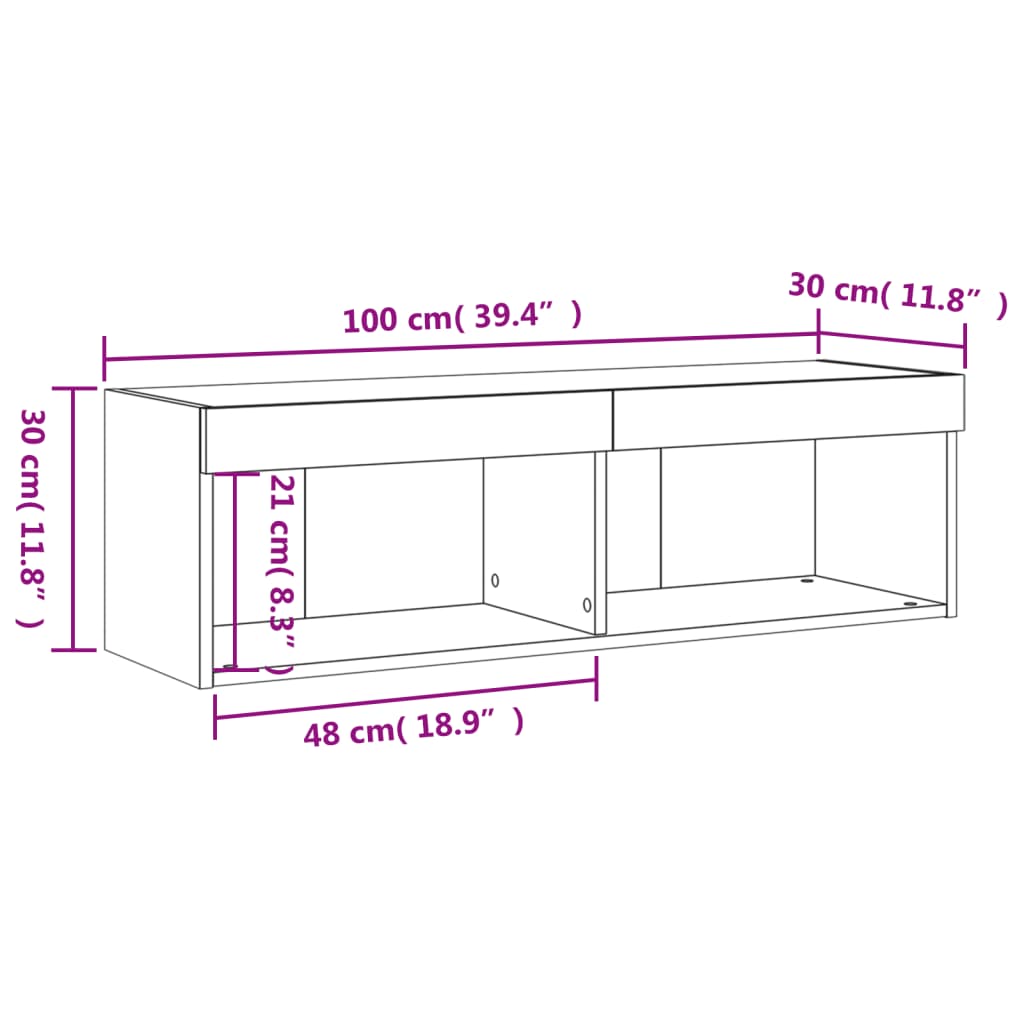 vidaXL Mobile Porta TV con Luci LED Rovere Fumo 100x30x30 cm