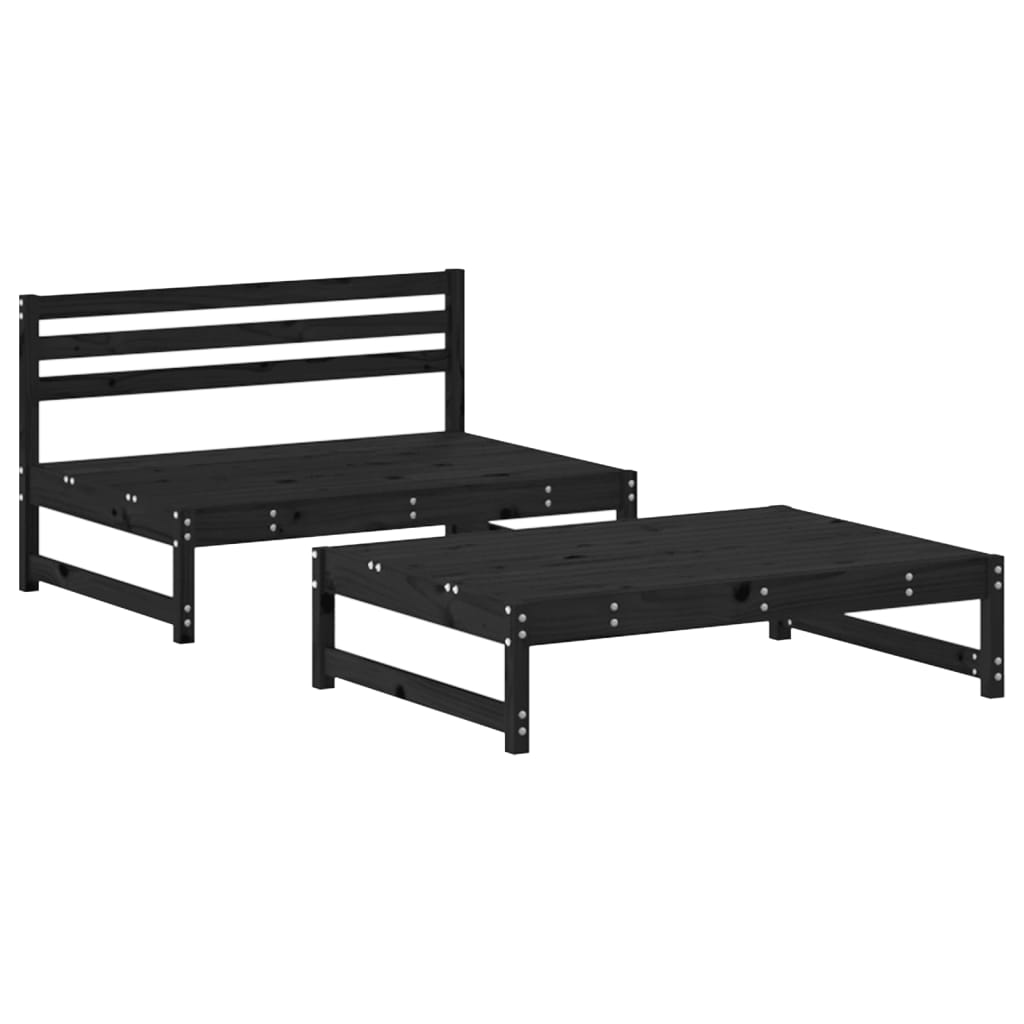 vidaXL Set Salotto da Giardino 2 pz Nero in Legno Massello di Pino