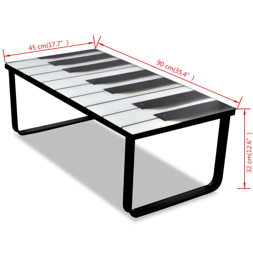 vidaXL Tavolino da Salotto con Piano in Vetro con Stampa Pianoforte