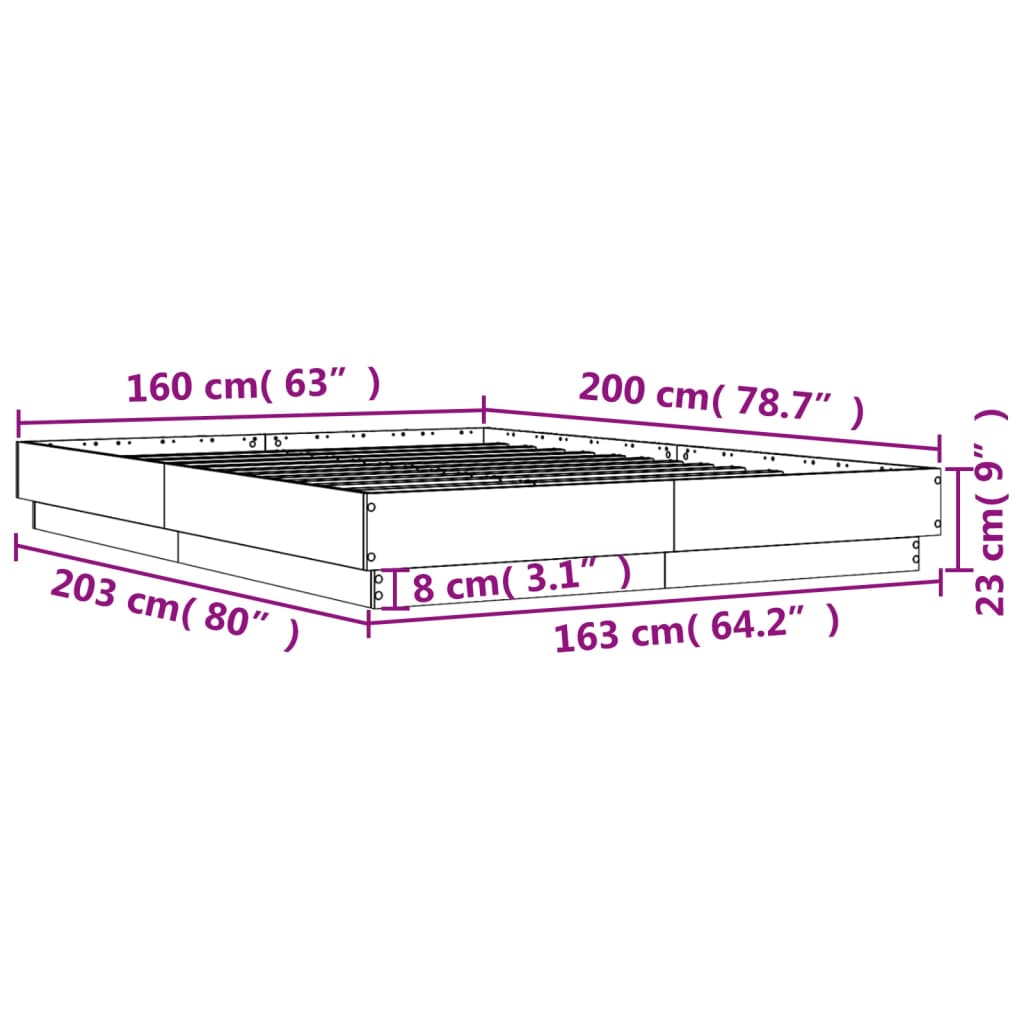 vidaXL Giroletto Grigio Cemento 160x200 cm in Legno Multistrato