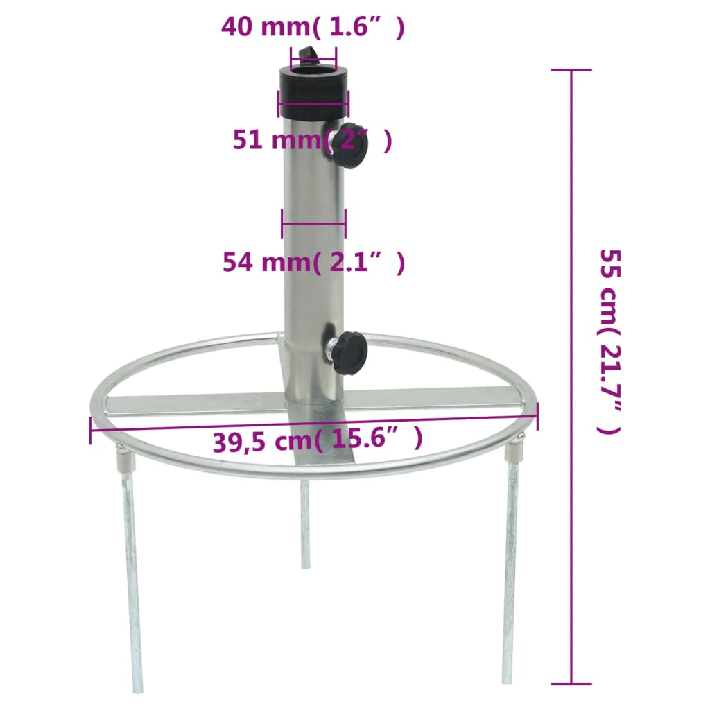 vidaXL Base per Ombrellone con Picchetti per Ø38/48 Argento in Acciaio