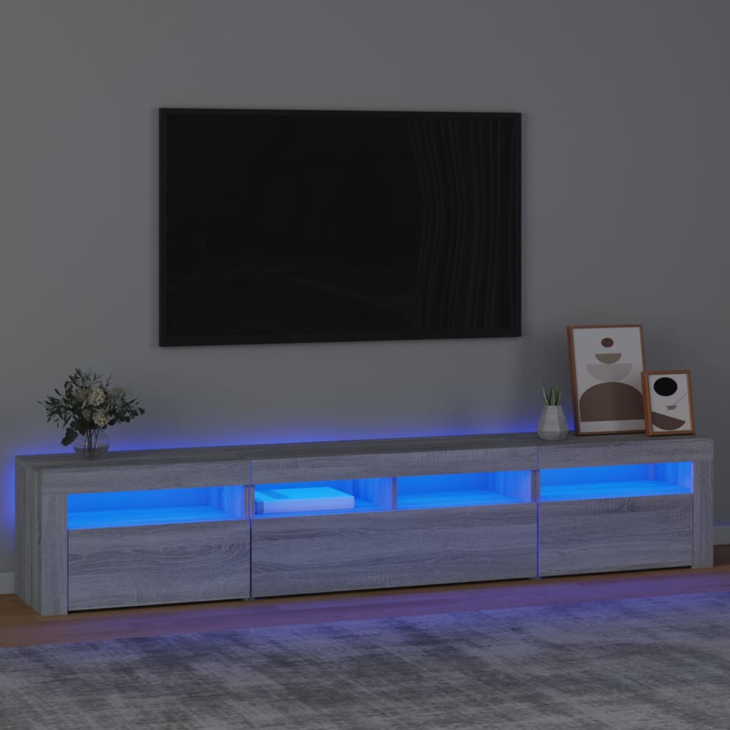 vidaXL Mobile Porta TV con Luci LED Grigio Sonoma 210x35x40 cm