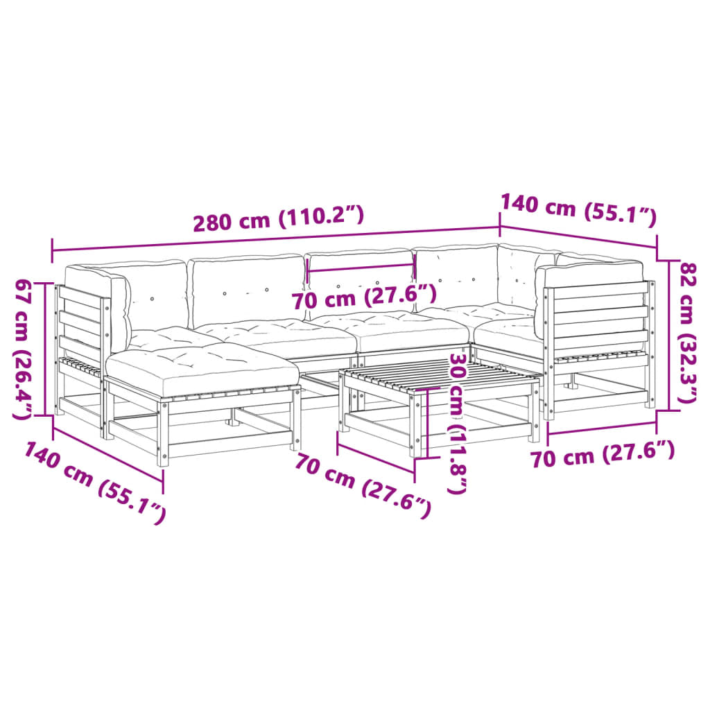 vidaXL Set Divani da Giardino 7 pz con Cuscini Legno Massello di Pino