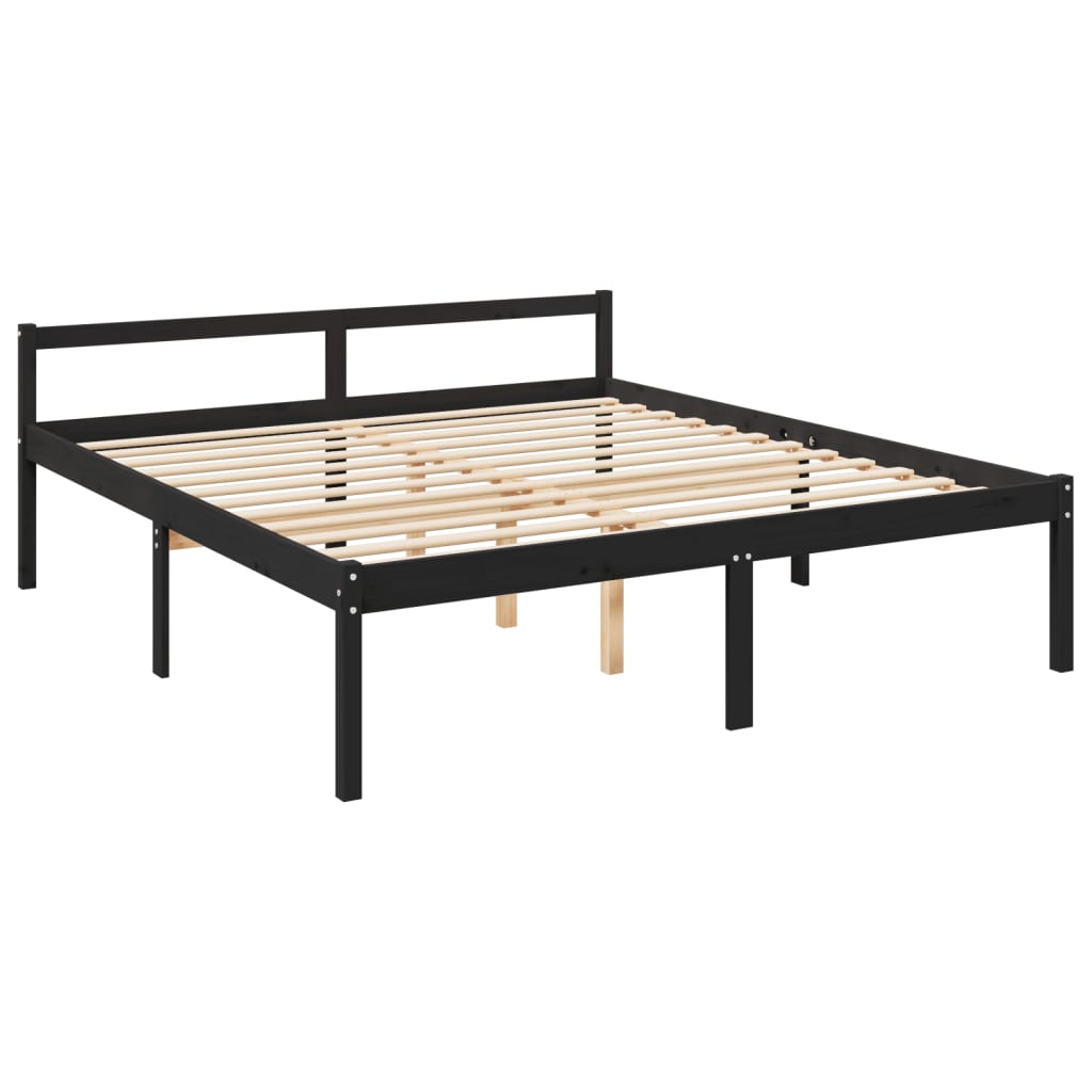 vidaXL Letto per Anziani con Testiera Nero 200x200 cm Legno Massello