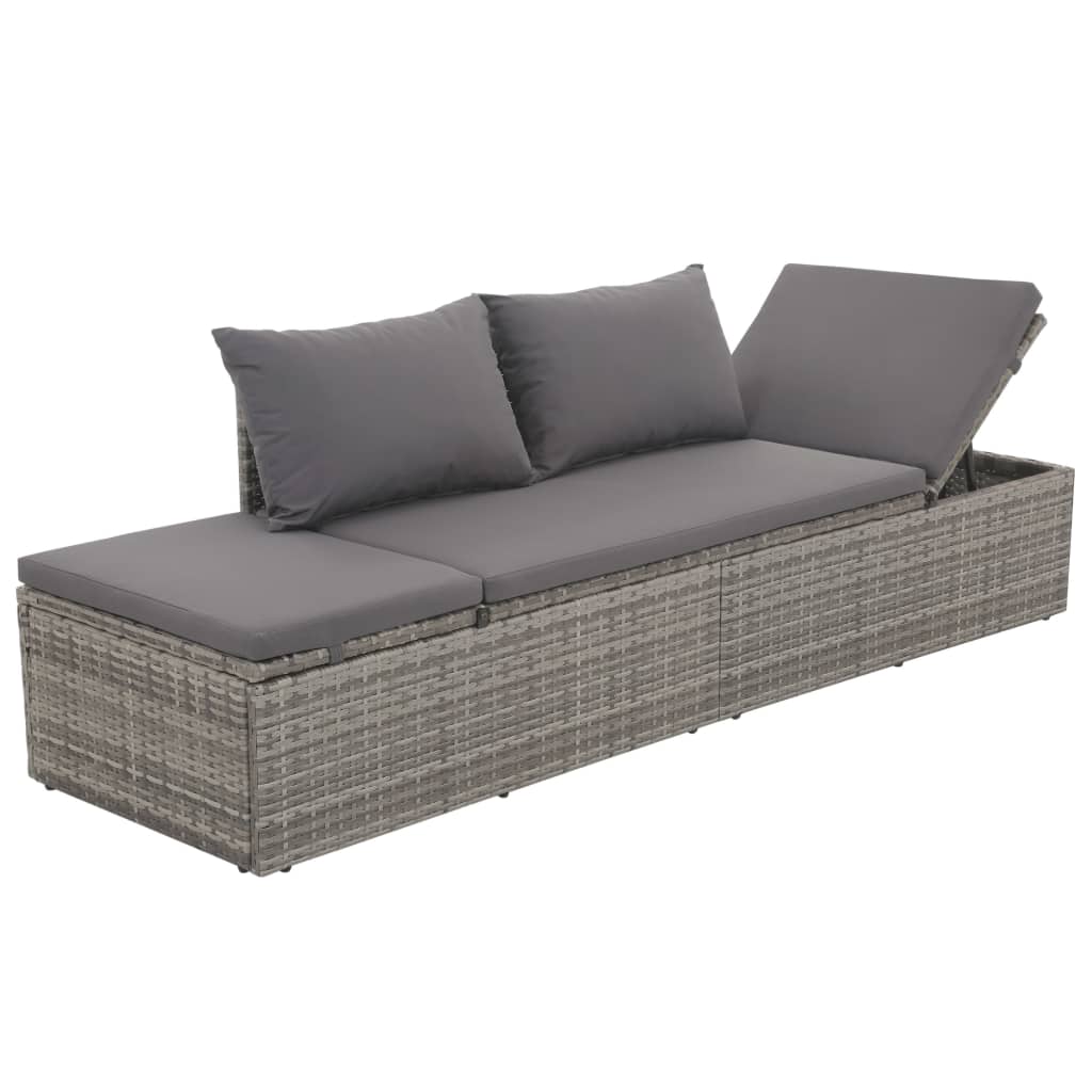 vidaXL Lettino da Giardino con Cuscini in Polyrattan Grigio