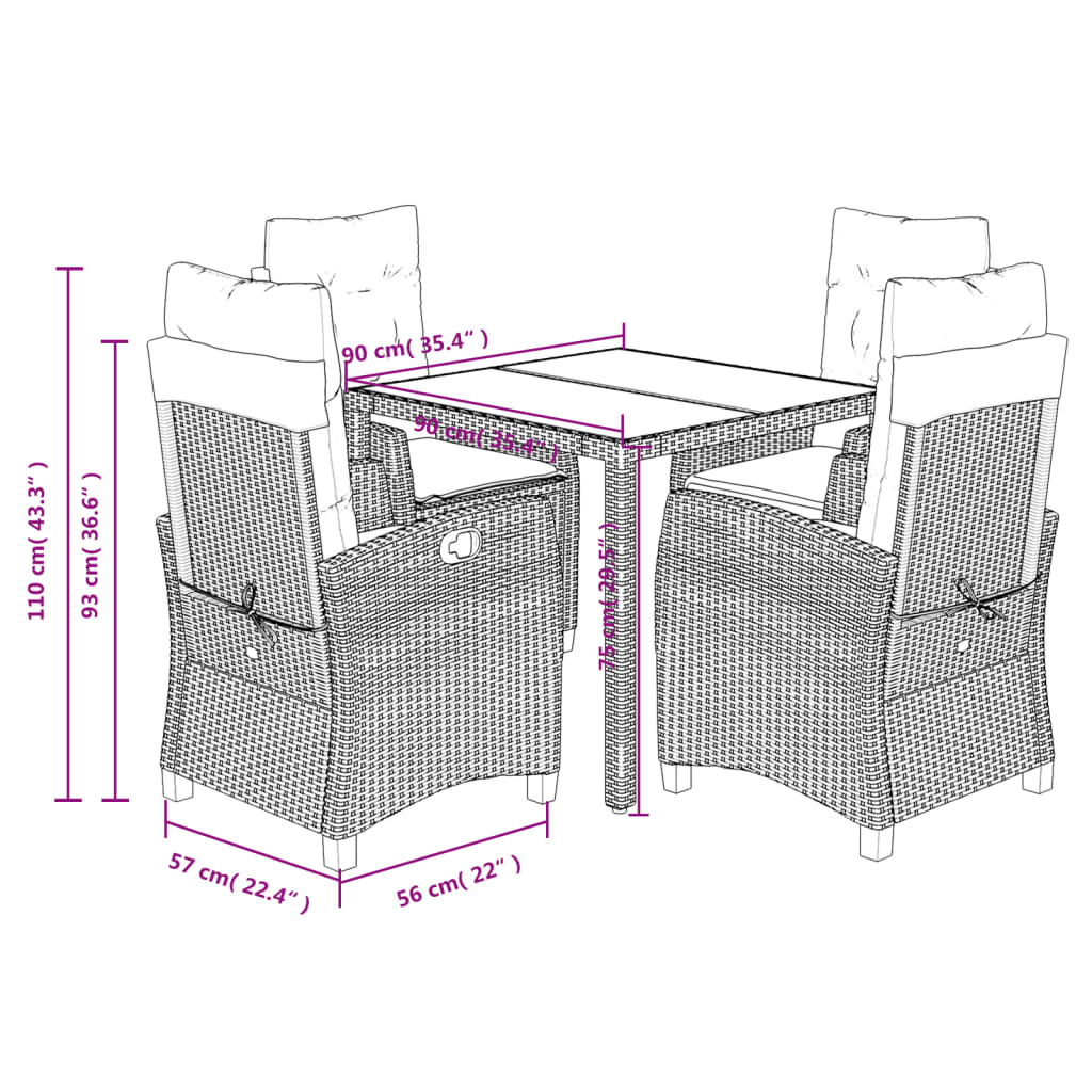 vidaXL Set da Pranzo da Giardino 5 pz con Cuscini in Polyrattan Grigio