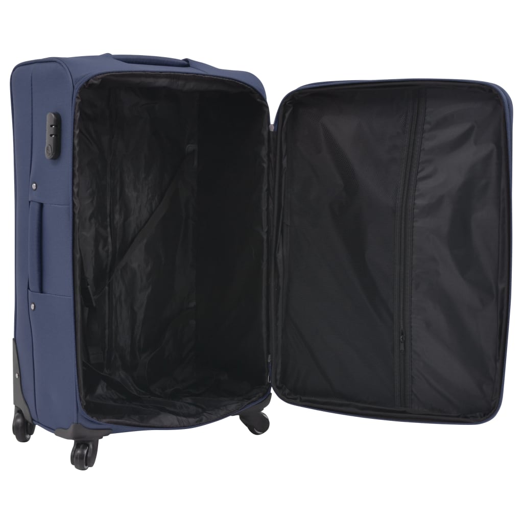 vidaXL 3 pz Set di Valigie Trolley Morbide Blu Marino