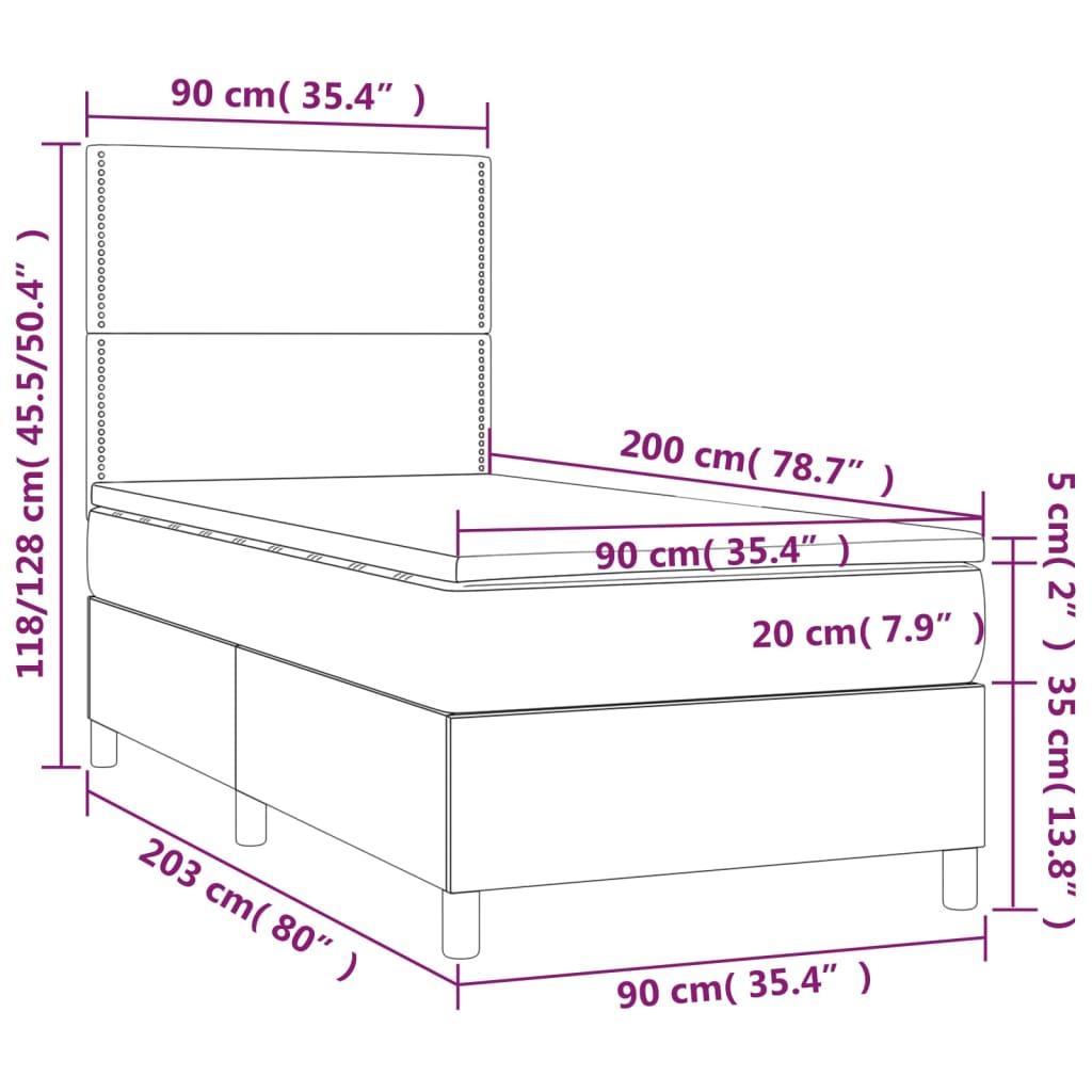 vidaXL Giroletto a Molle con Materasso Grigio Scuro 90x200 cm Tessuto