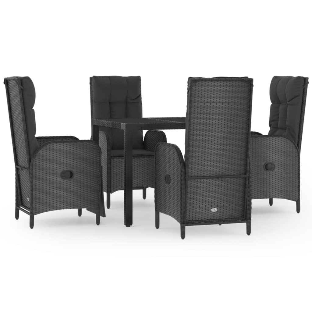 vidaXL Set da Pranzo da Giardino 5 pz Nero con Cuscini in Polyrattan