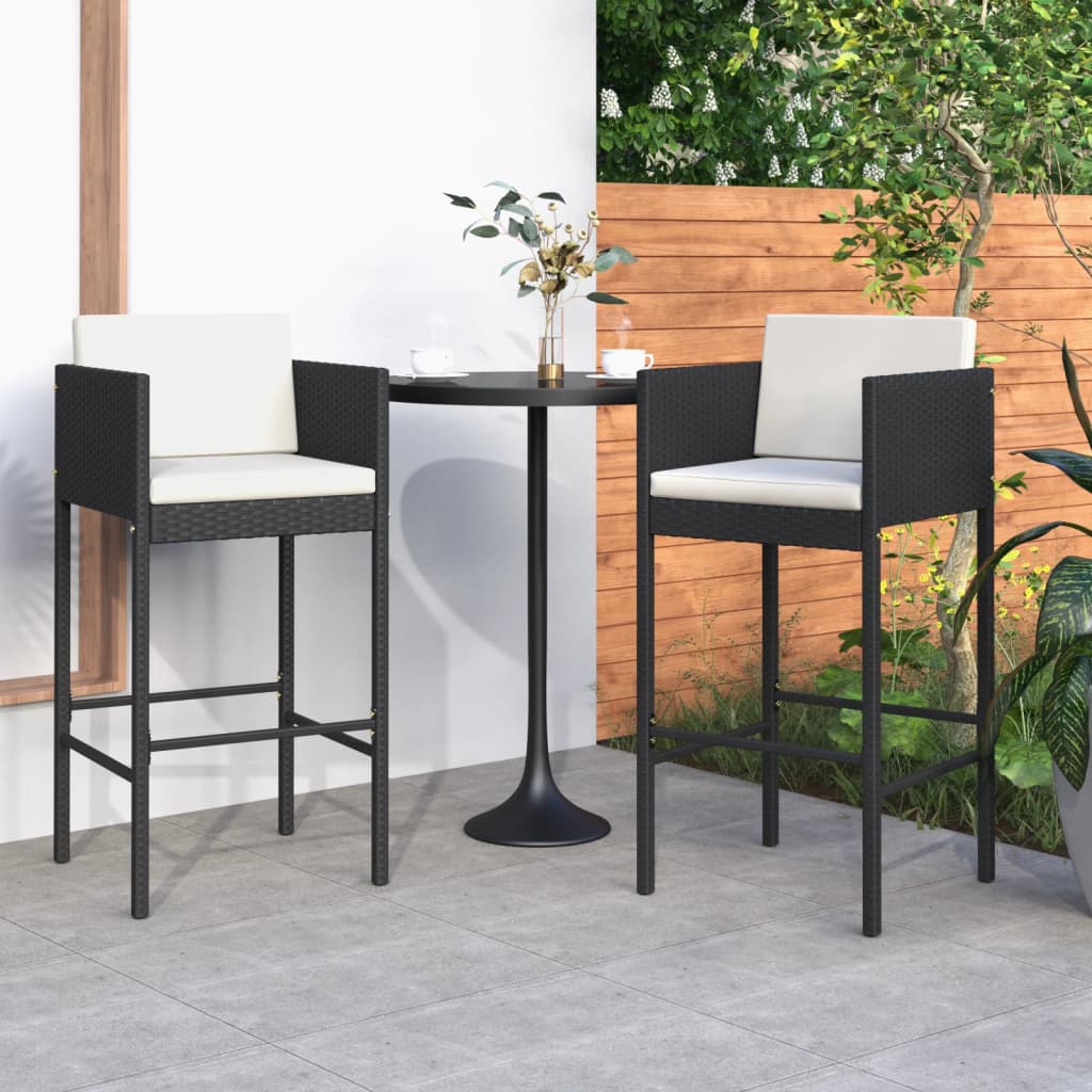 vidaXL Sgabelli da Bar 2 pz con Cuscini Neri in Polyrattan