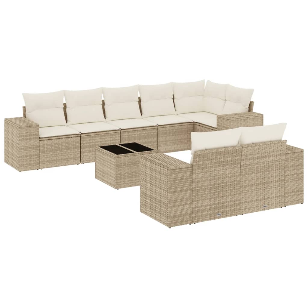 vidaXL Set Divano da Giardino 9 pz con Cuscini Beige in Polyrattan