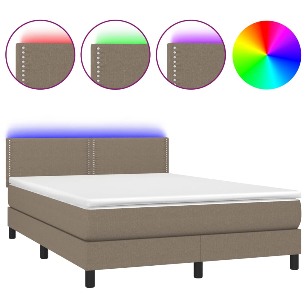 vidaXL Letto a Molle con Materasso e LED Tortora 140x200 cm in Tessuto