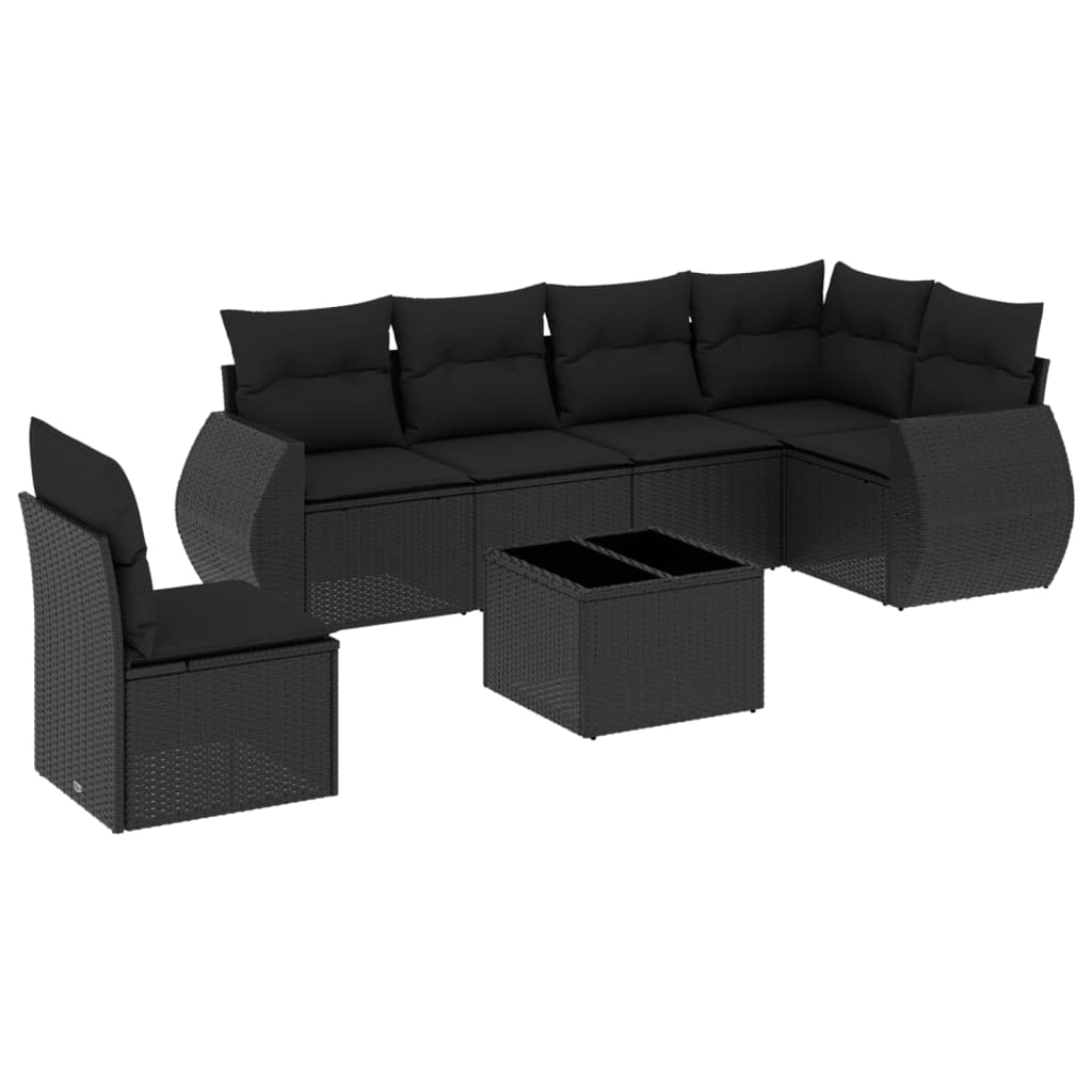 vidaXL Set Divani da Giardino con Cuscini 7pz Nero Polyrattan