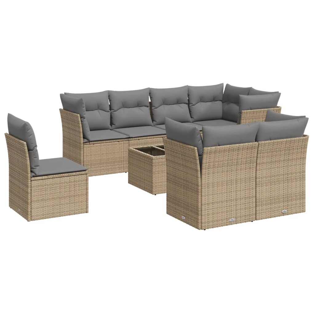 vidaXL Set Divano da Giardino 9 pz con Cuscini Beige in Polyrattan