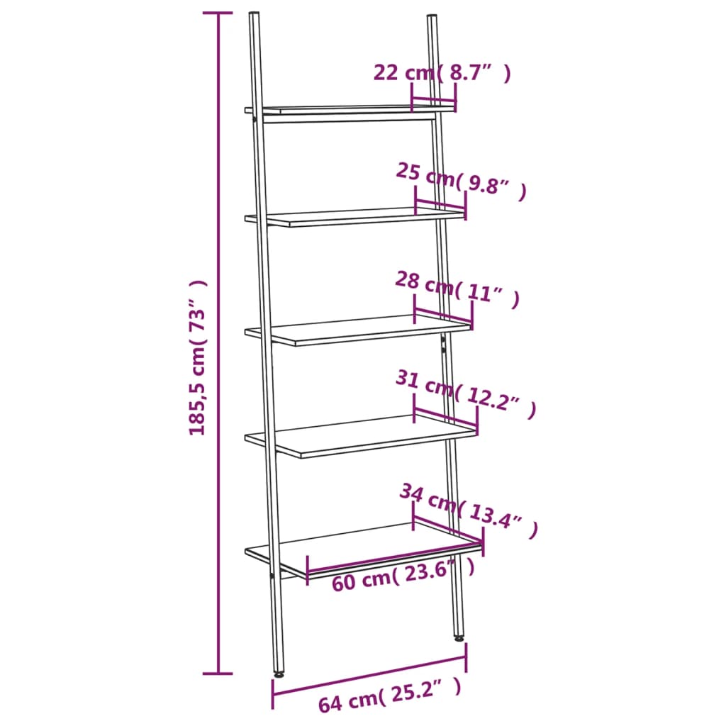 vidaXL Scaffale Pendente a 5 Livelli Nero 64x34x185,5 cm