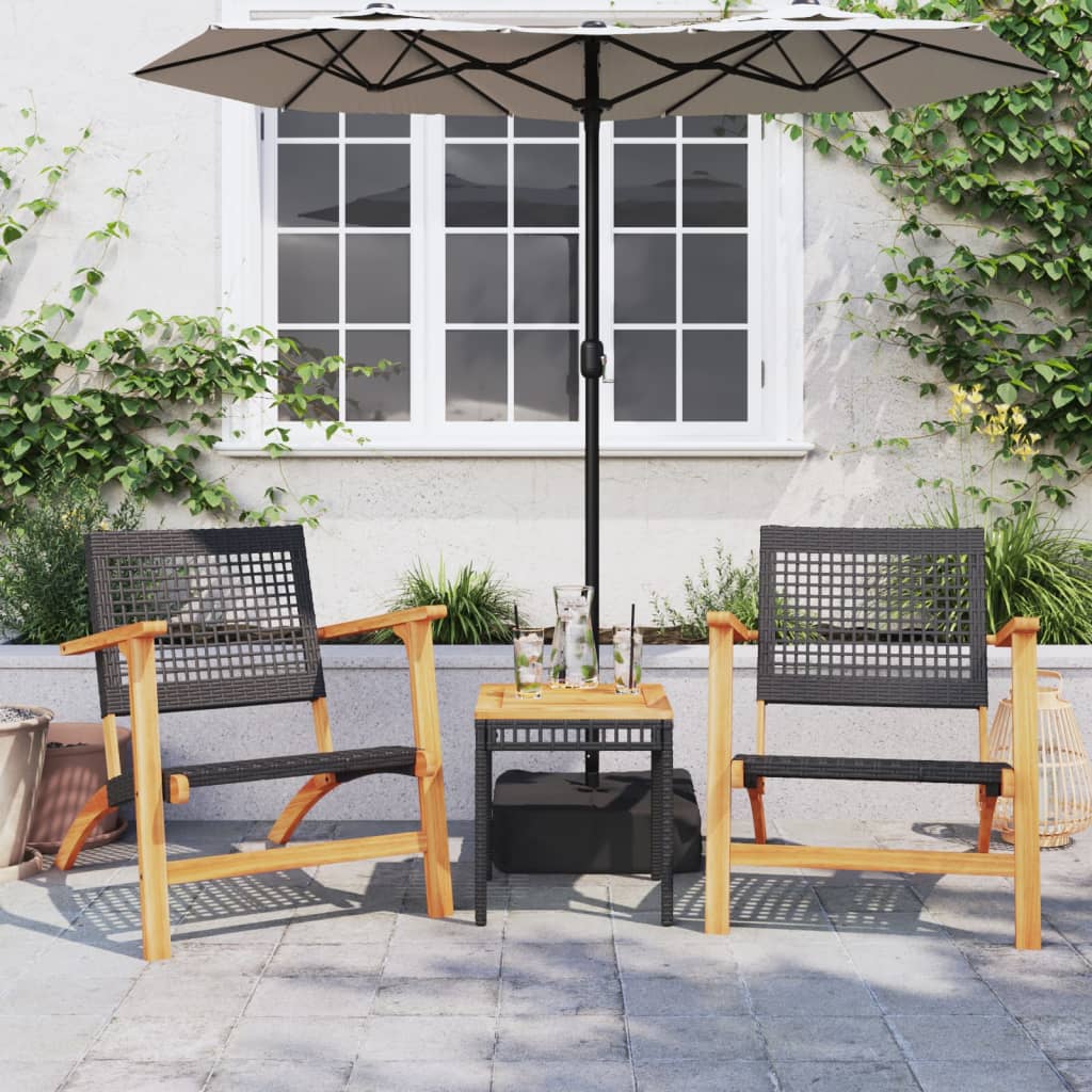 vidaXL Set da Bistrot 3 pz Nero in Polyrattan e Legno Massello Acacia