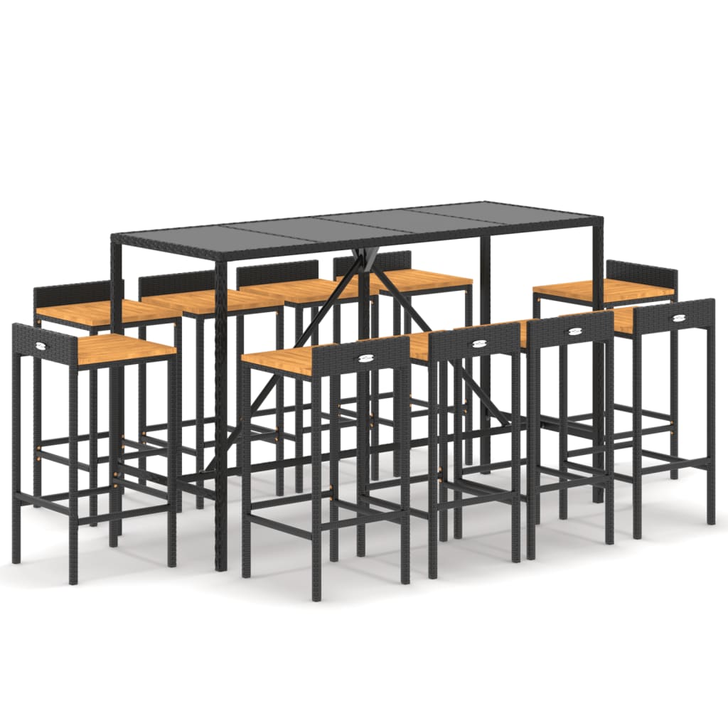 vidaXL Set Bar Giardino 11 pz Nero Polyrattan e Legno Massello Acacia