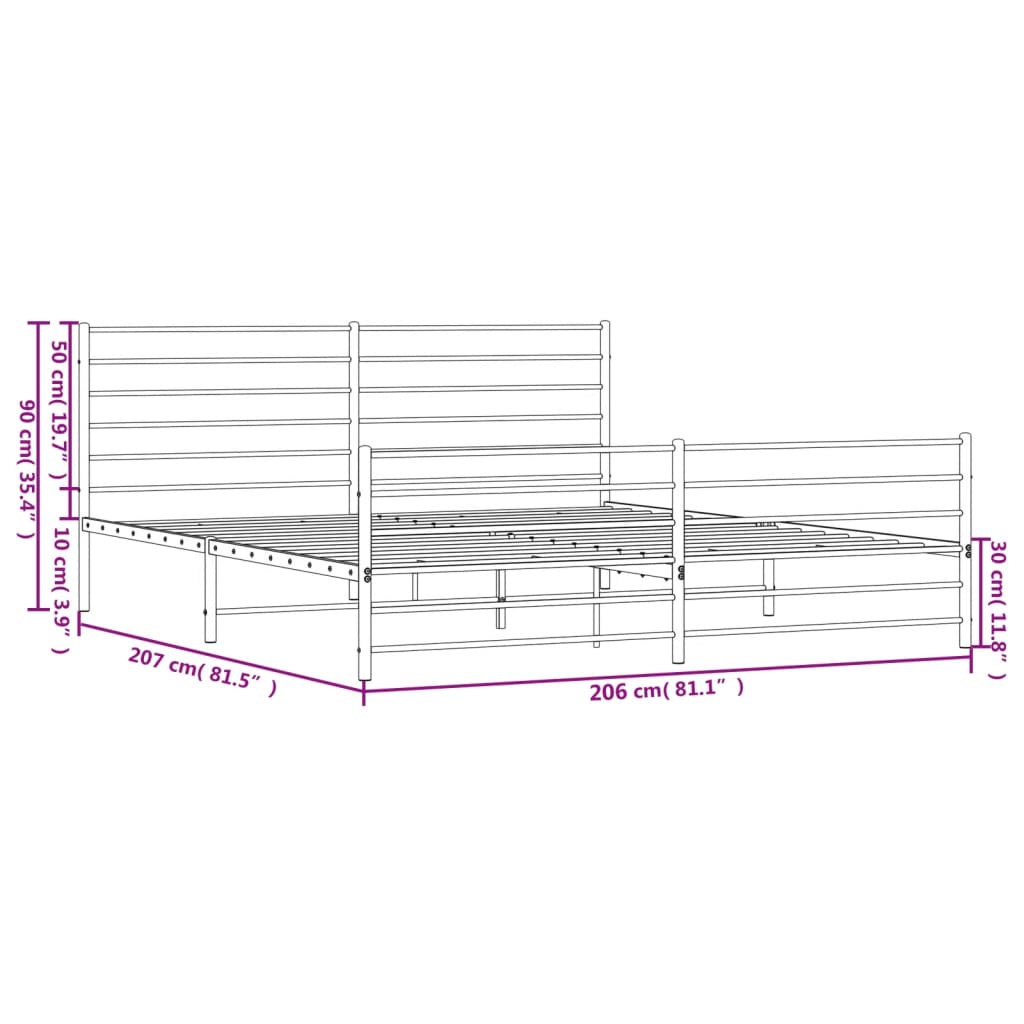 vidaXL Giroletto con Testiera e Pediera Metallo Bianco 200x200 cm