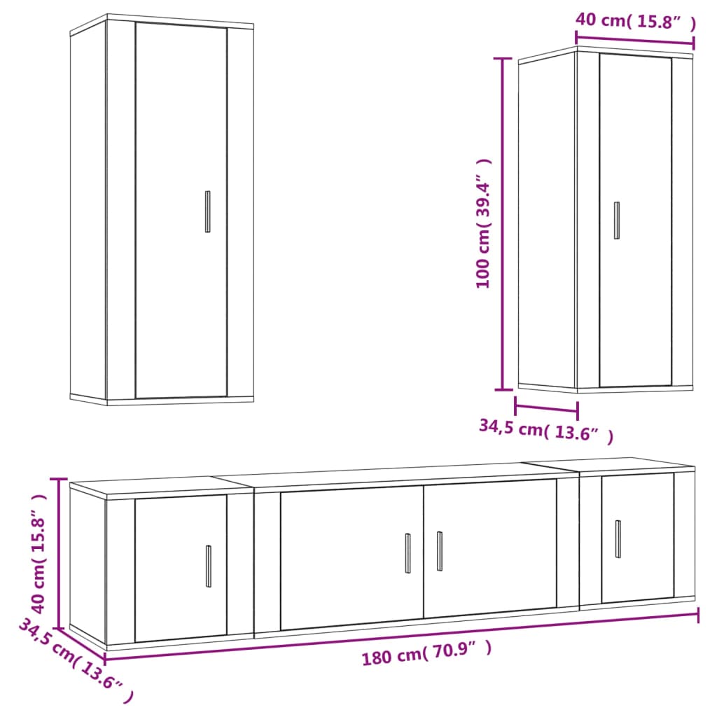 vidaXL Set di Mobili Porta TV 5 pz Rovere Fumo in Legno Multistrato