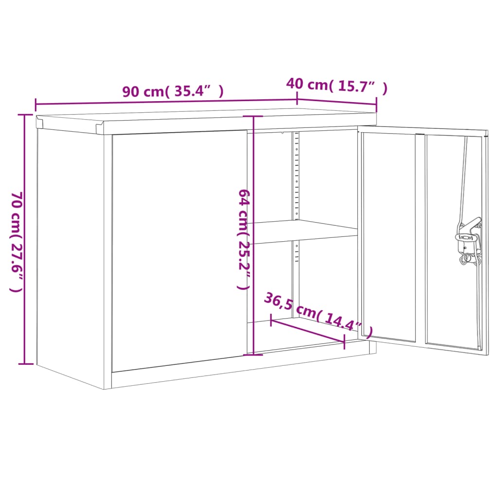 vidaXL Armadio Classificatore Nero 90x40x70 cm in Acciaio