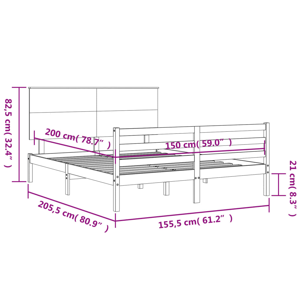 vidaXL Giroletto con Testiera Bianco King Size in Legno Massello