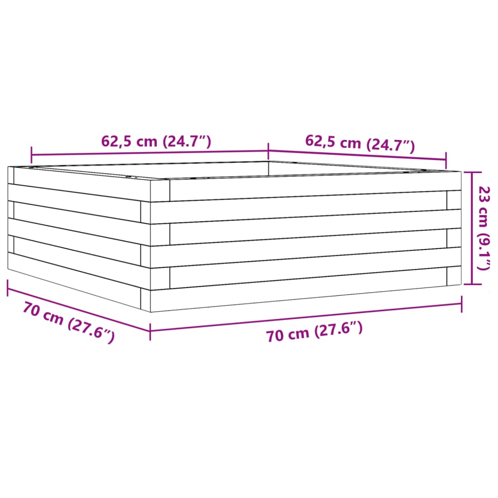 vidaXL Fioriera da Giardino Bianca 70x70x23 cm Legno Massello di Pino