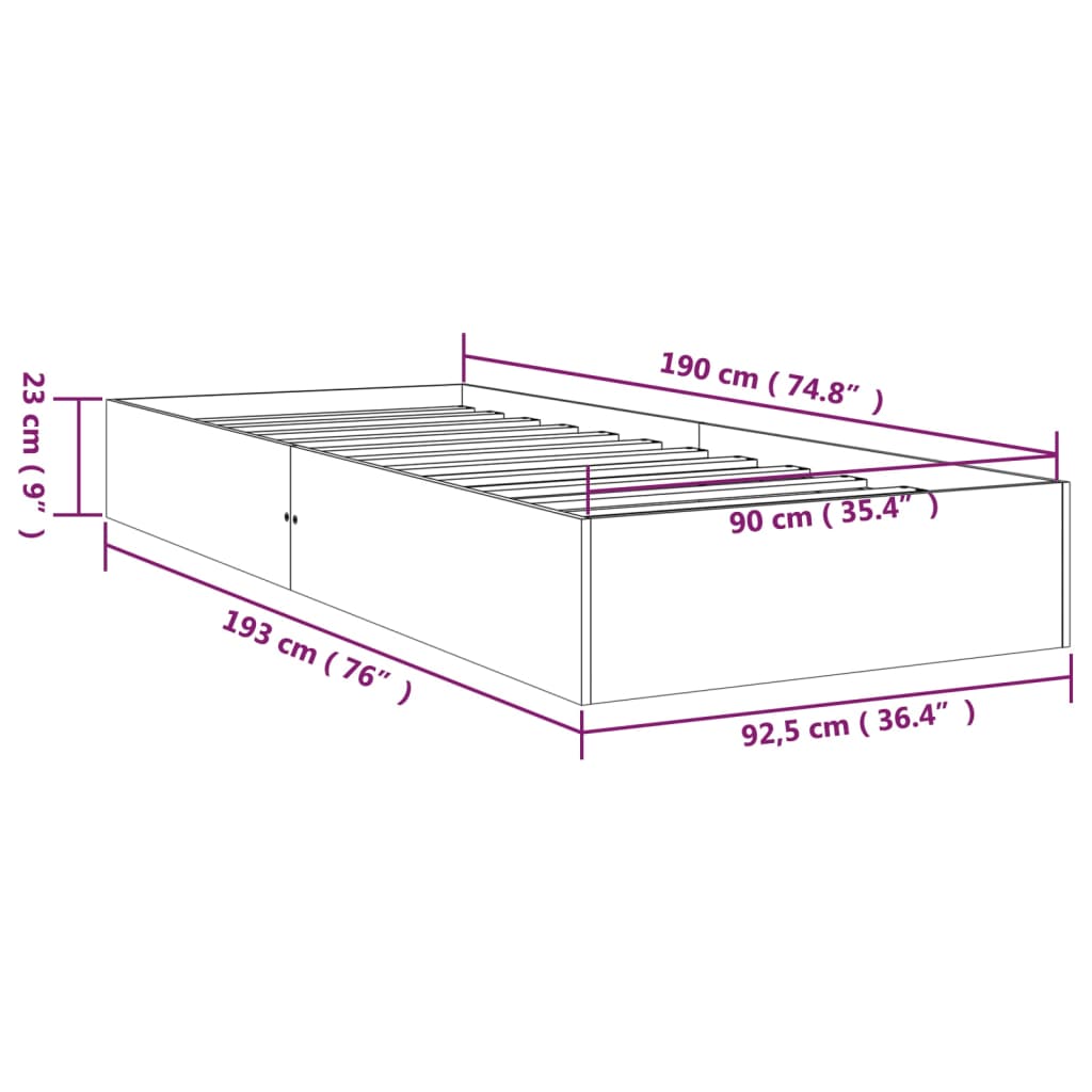 vidaXL Giroletto in Legno Massello 90x190 cm Single