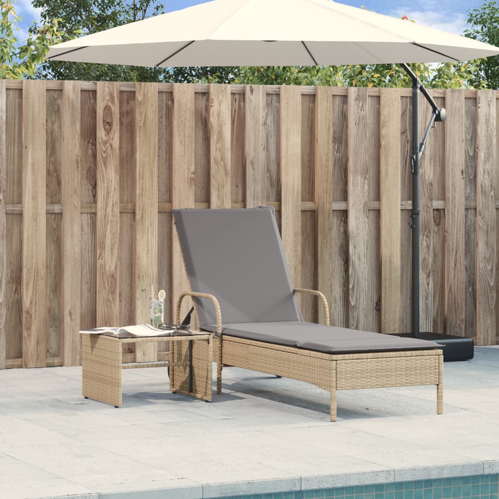 vidaXL Lettino Prendisole con Ruote e Cuscino in Polyrattan Beige