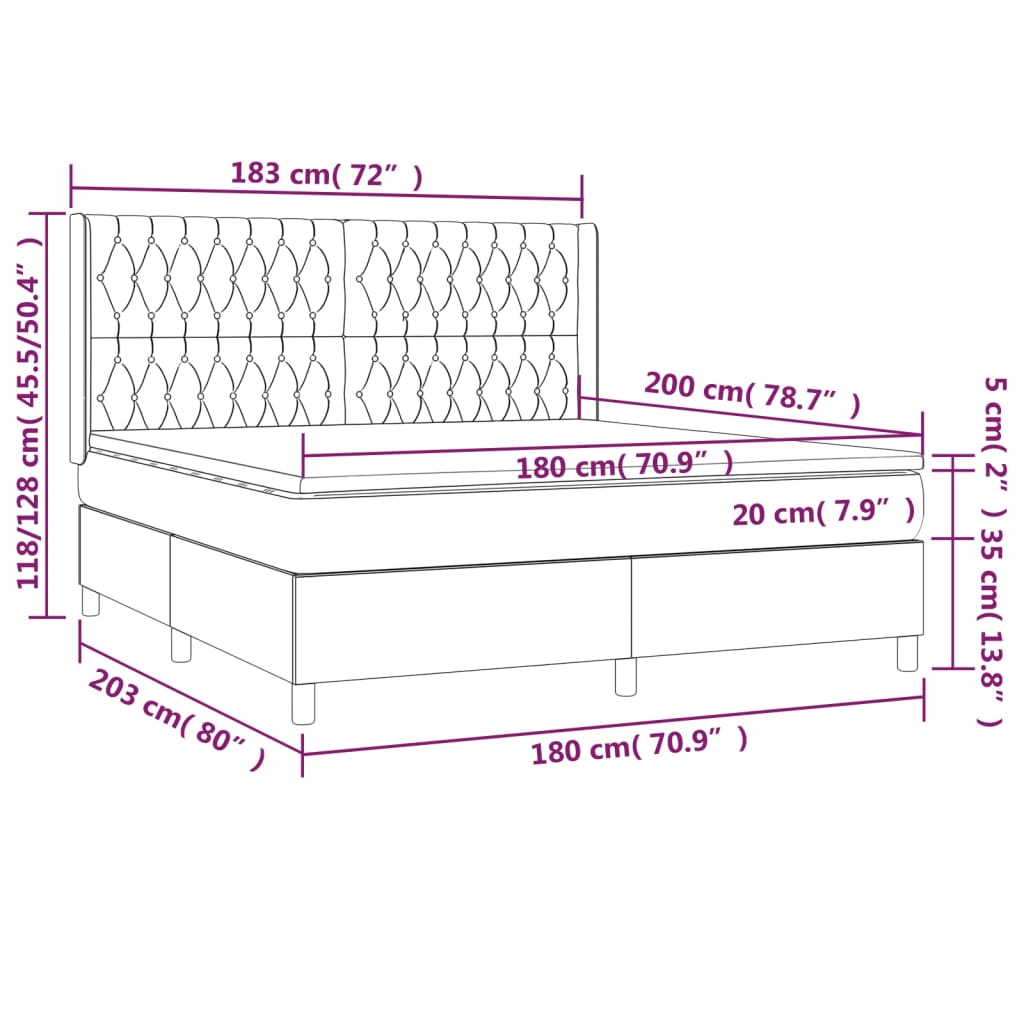 vidaXL Giroletto a Molle con Materasso Grigio Chiaro 180x200cm Velluto