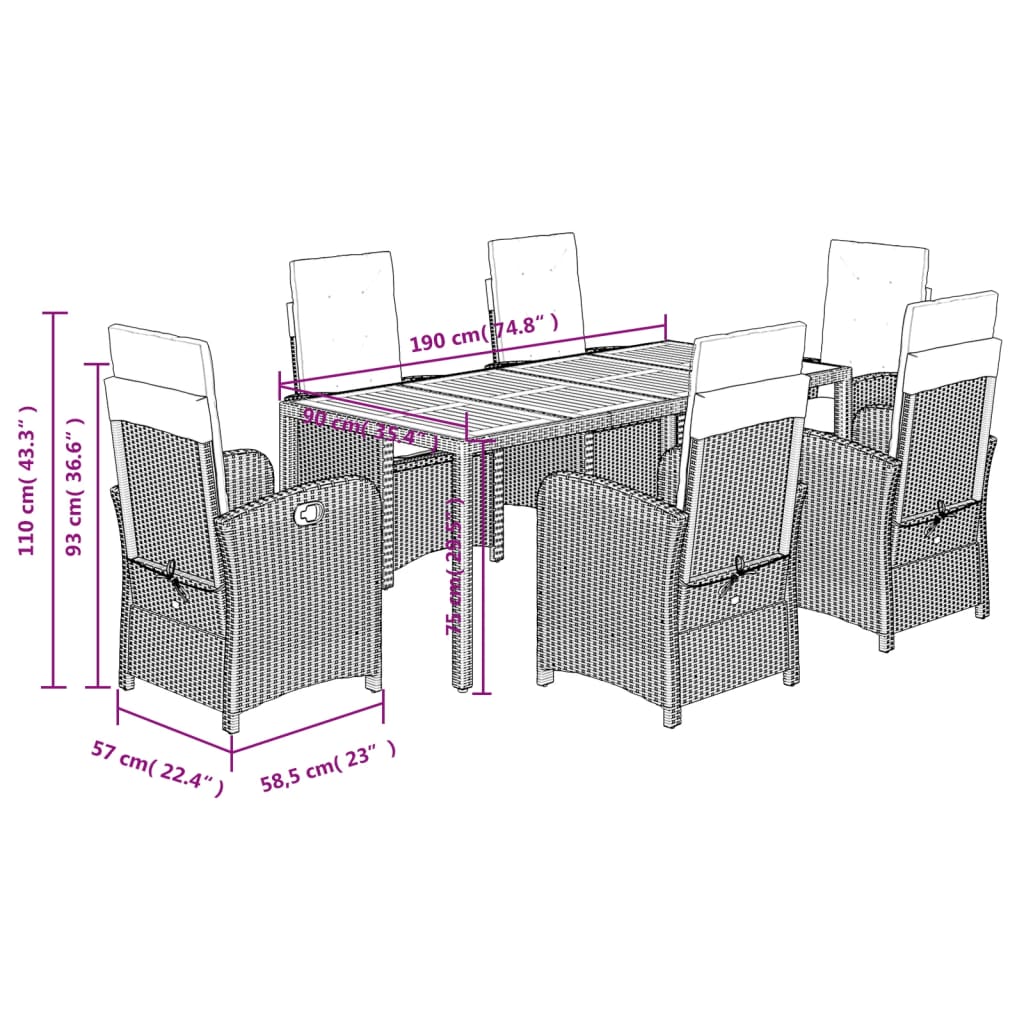 vidaXL Set da Pranzo da Giardino 7 pz con Cuscini in Polyrattan Grigio