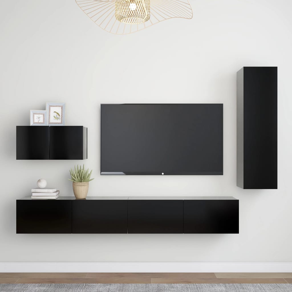 vidaXL Set di Mobili Porta TV 4 pz Nero in Legno Multistrato