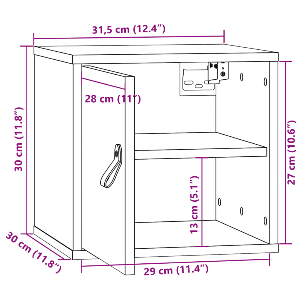 vidaXL Pensile Marrone ambra 31,5x30x30 cm in Legno Massello di Pino