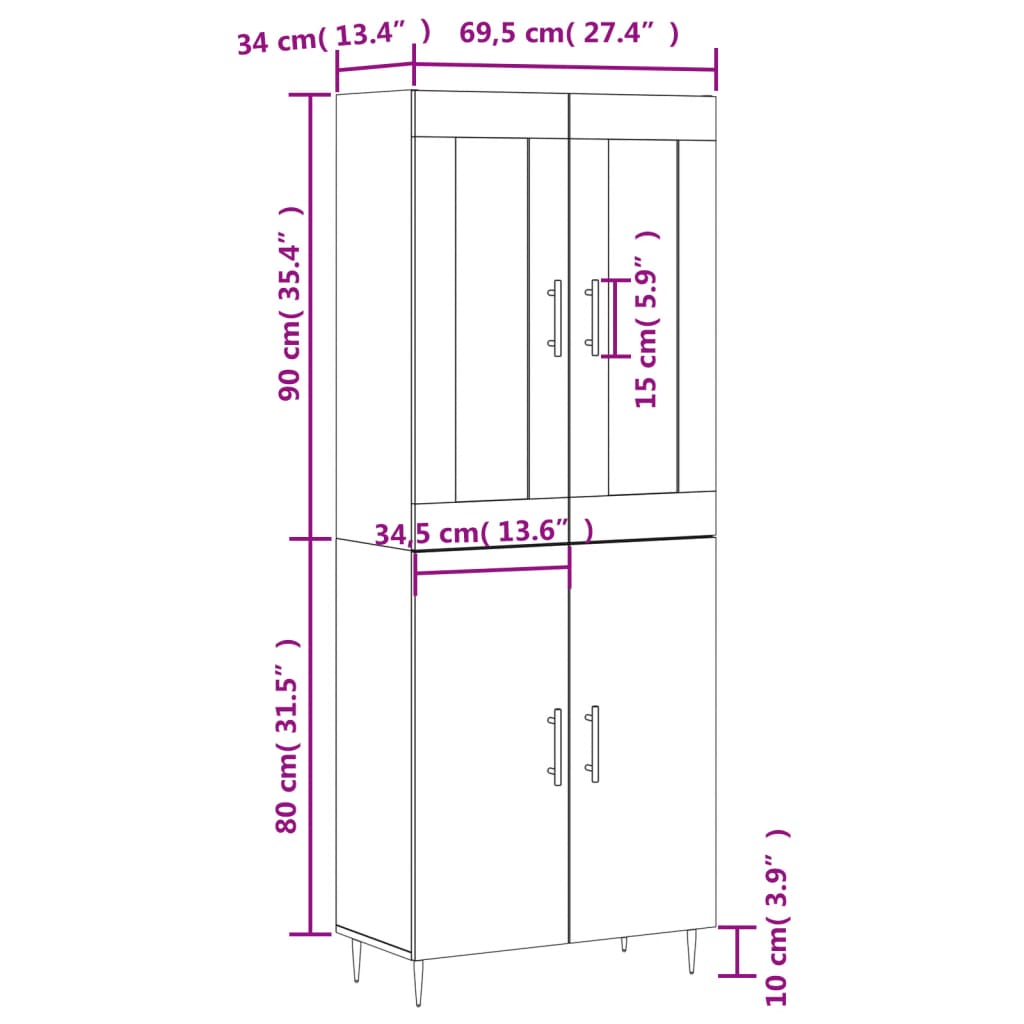 vidaXL Credenza Bianca 69,5x34x180 cm in Legno Multistrato