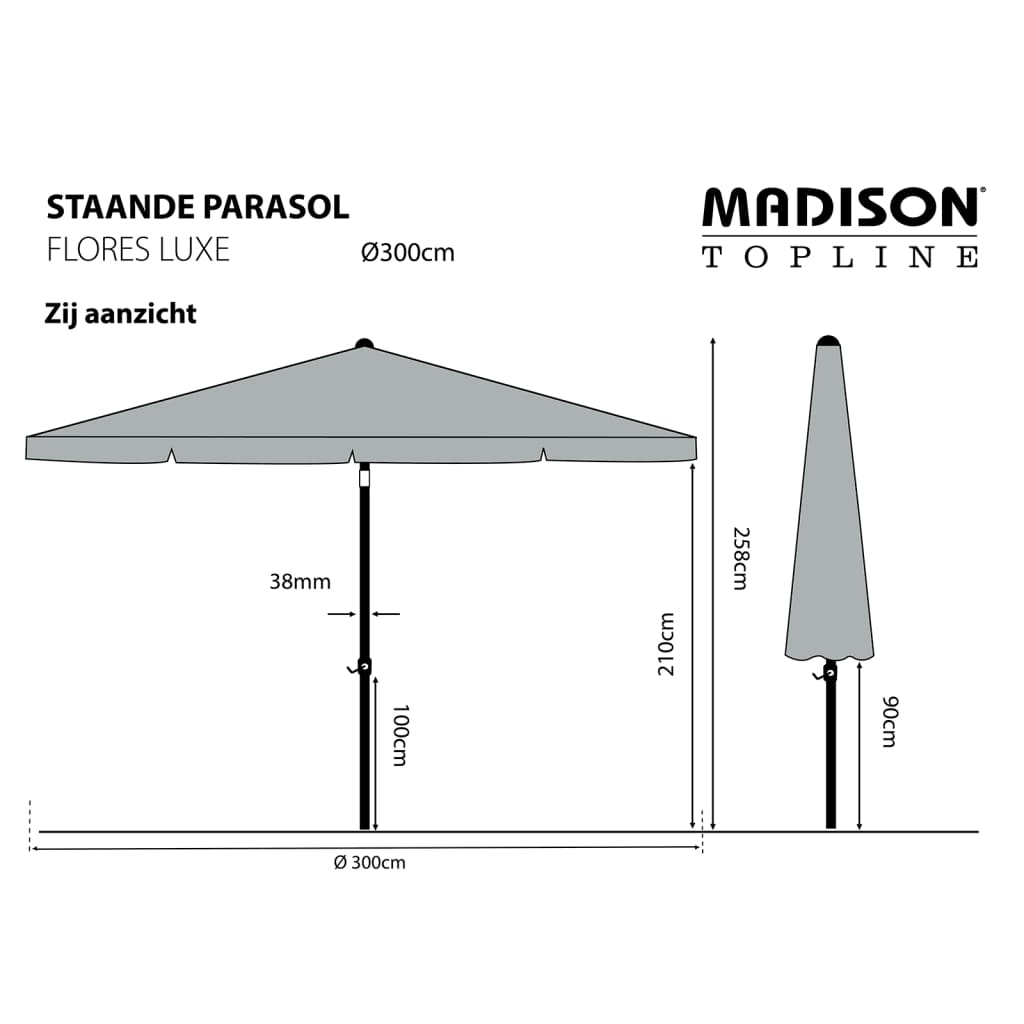 Madison Ombrellone da Giardino Flores Luxe 300cm Rotondo Grigio Chiaro