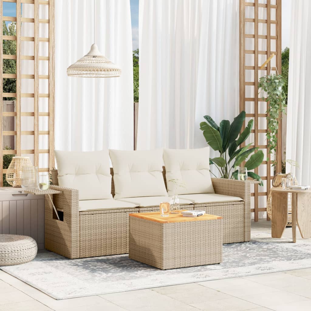 vidaXL Set Divano da Giardino 4 pz con Cuscini Beige in Polyrattan