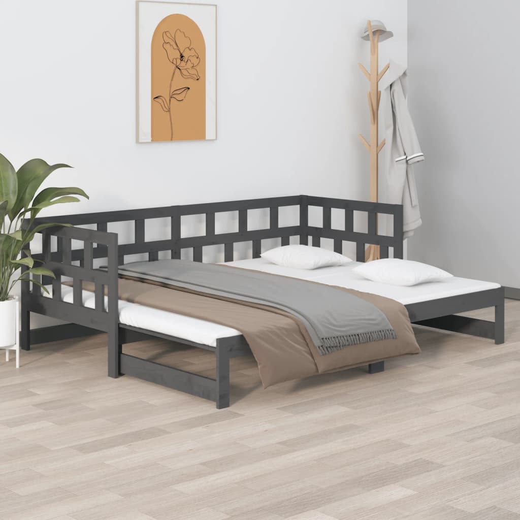 vidaXL Dormeuse Estraibile Grigia Legno Massello di Pino 2x(90x200) cm