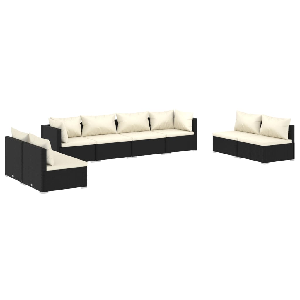 vidaXL Set Salotto da Giardino 8 pz con Cuscini in Polyrattan Nero