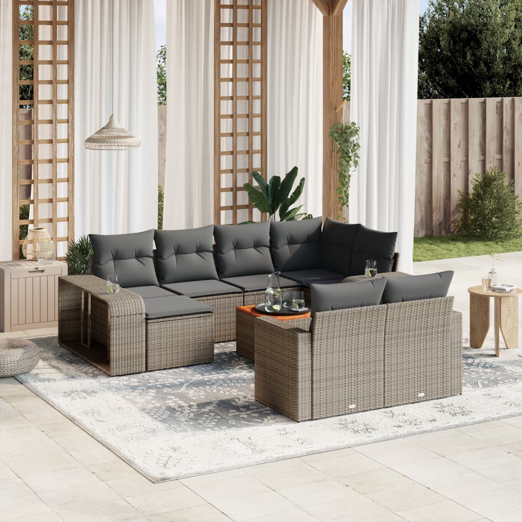 vidaXL Set Divani da Giardino 11 pz con Cuscini in Polyrattan Grigio