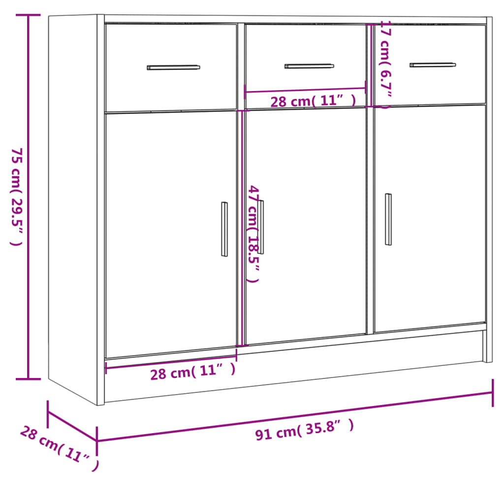 vidaXL Credenza Nera 91x28x75 cm in Legno Multistrato