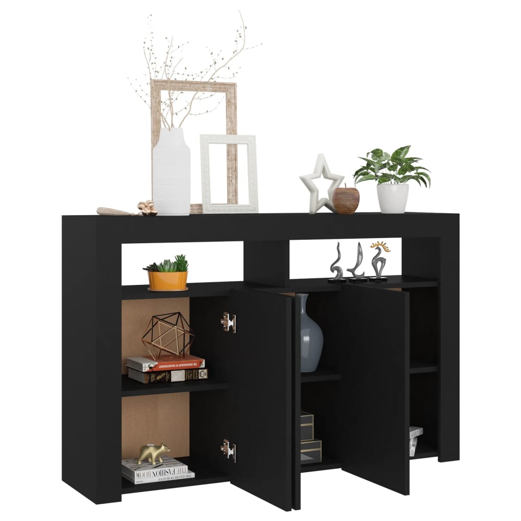 vidaXL Credenza con Luci LED Nera 115,5x30x75 cm