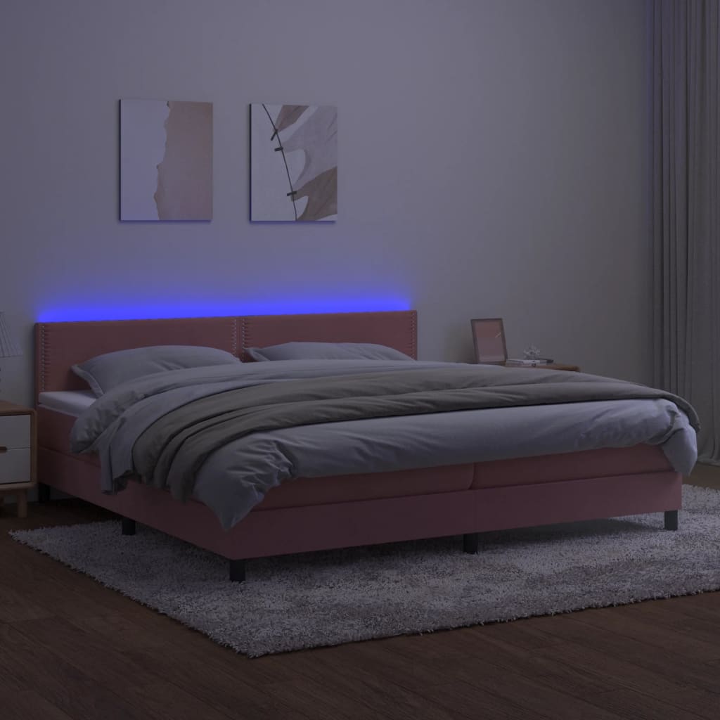 vidaXL Letto a Molle con Materasso e LED Rosa 200x200 cm in Velluto