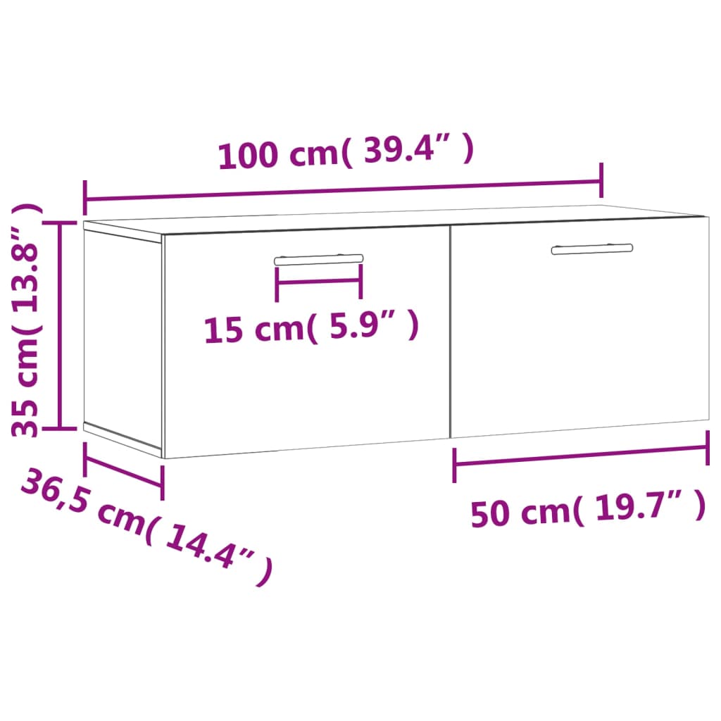 vidaXL Mobile a Parete Grigio Sonoma 100x36,5x35 cm Legno Multistrato