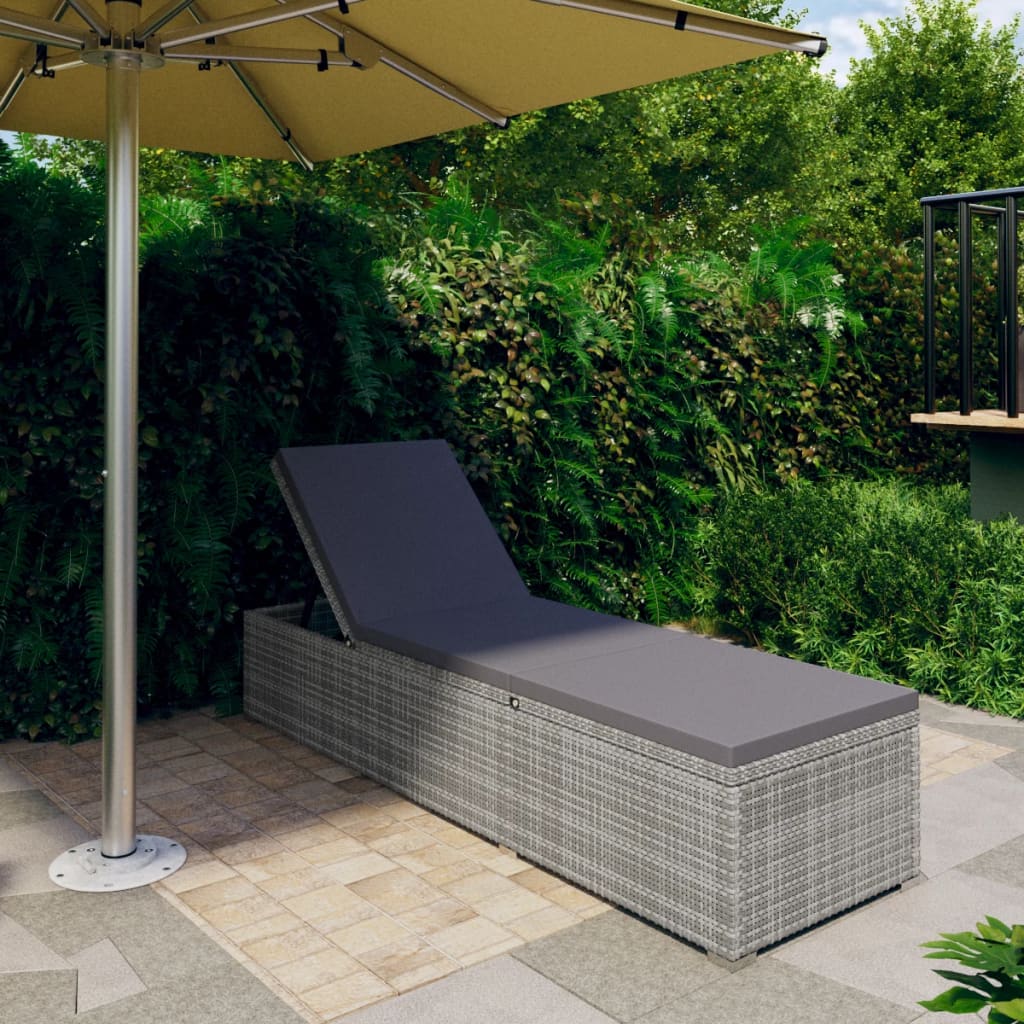 vidaXL Lettino Prendisole con Cuscino Grigio Scuro Polyrattan Grigio