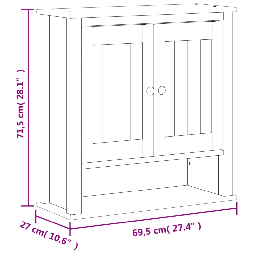 vidaXL Mobile Bagno a Muro BERG Bianco 69,5x27x71,5cm Legno Massello