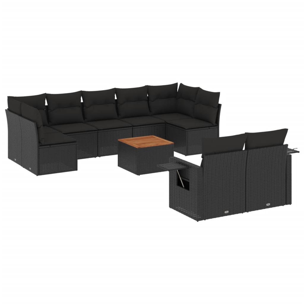 vidaXL Set Divani da Giardino 10pz con Cuscini in Polyrattan Nero